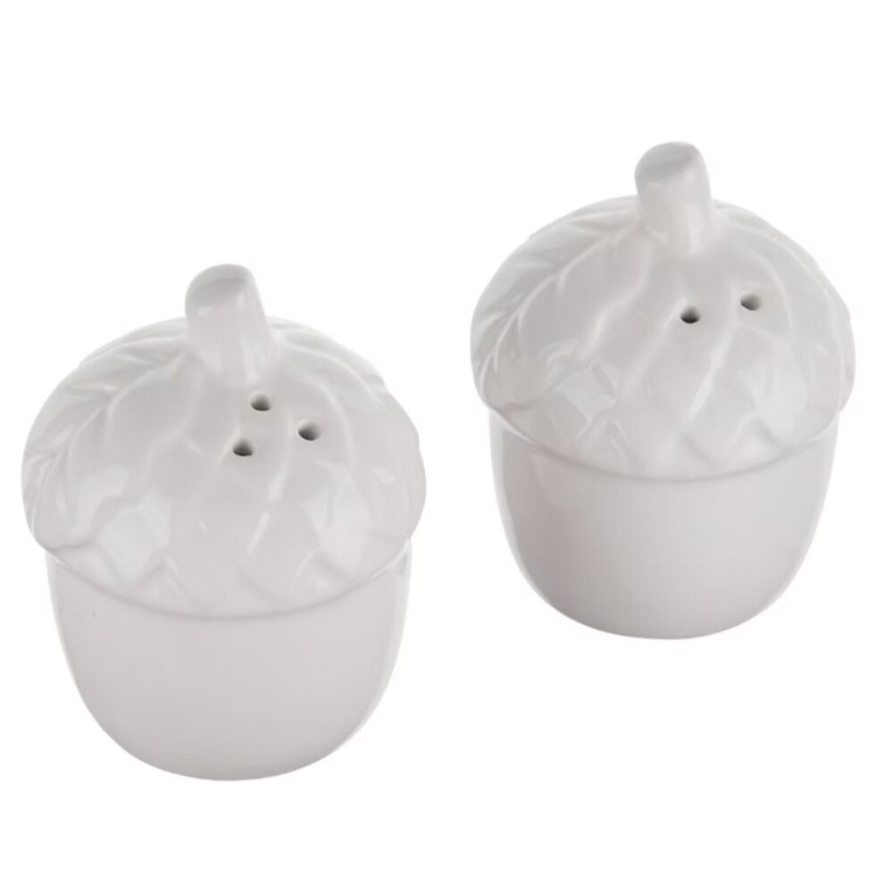 Acorn Salt & Pepper Shakers White Glossy FALL Autumn Thanksgiving Ceramic NWOT